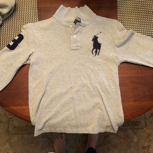 Ralph Lauren Cotton Mesh Gray Long Sleeve Polo
